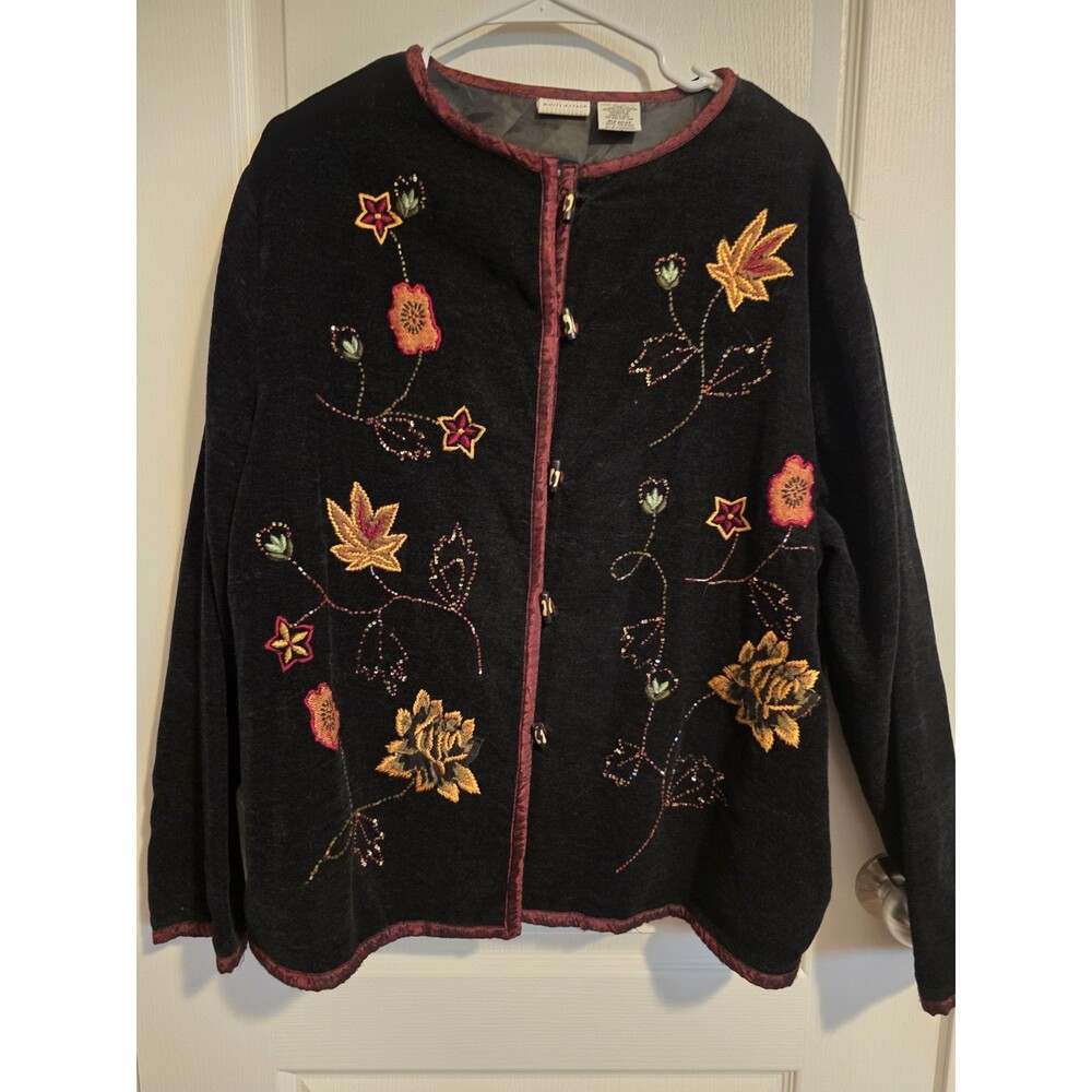Vintage White Stag jacket Floral embroidery, beaded, unique buttons sz XL